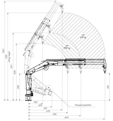 Yacht Knuckle-Boom Telescopic Crane 5,5-8m/1.5t-0,4t